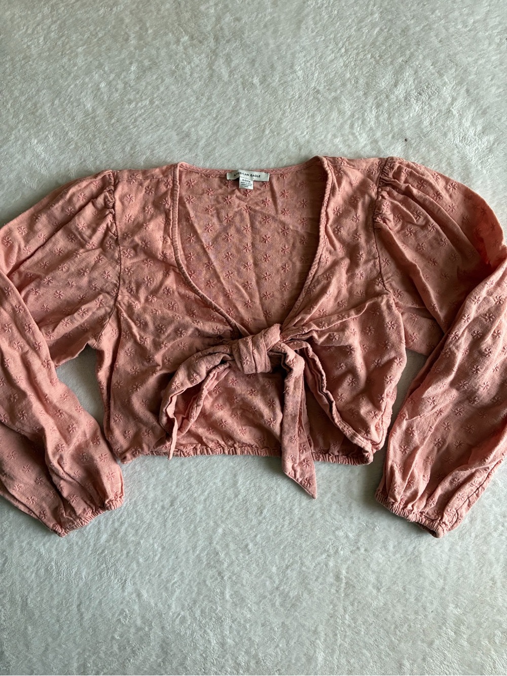 American Eagle Outfitters Dusty Pink Tie-Front Eyelet Crop Top